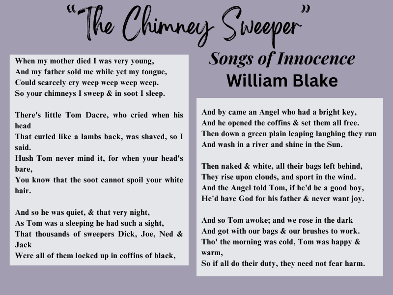 This image depicts the poem "The Chimney Sweeper" part one